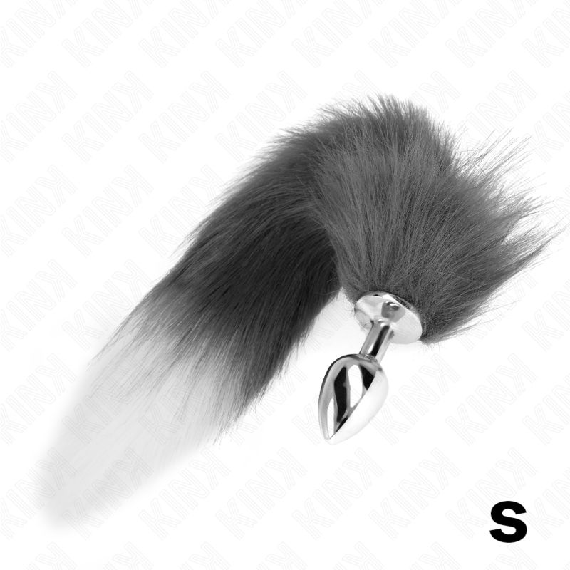 KINK - PLUG ANALE TAGLIA S 7 X 3 CM CON CODA SINTETICA 40 CM GRIGIO E BIANCO KINK - PLUG ANALE TAGLIA S 7 X 3 CM CON CODA SINTETICA 40 CM GRIGIO E BIANCO