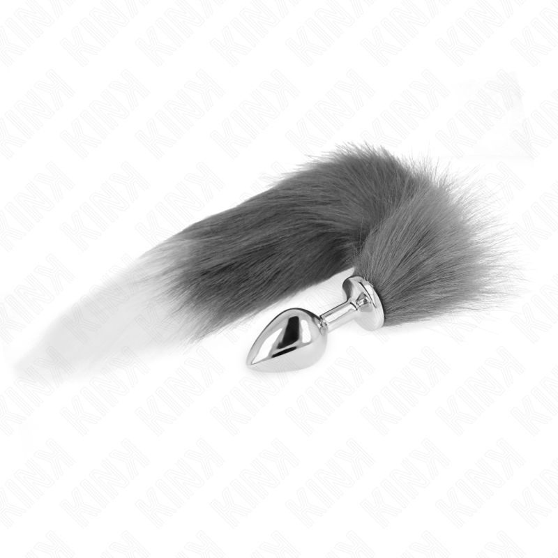 KINK - PLUG ANALE MISURA M 8 X 3,5 CM CON CODA SINTETICA 40 CM GRIGIO E BIANCO KINK - PLUG ANALE MISURA M 8 X 3,5 CM CON CODA SINTETICA 40 CM GRIGIO E BIANCO