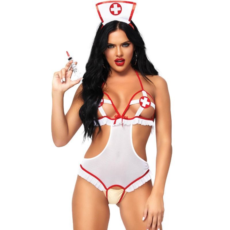 LEG AVENUE - NURSE OPEN CROTHLESS TEDDY TAGLIA UNICA LEG AVENUE - NURSE OPEN CROTHLESS TEDDY TAGLIA UNICA