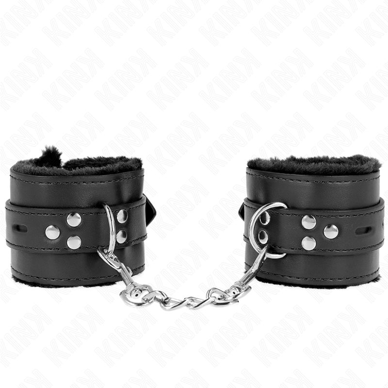 KINK - POLSINI IMBOTTITI IN PELLICCIA CON FORI QUADRI NERI E CINTURA NERA REGOLABILE 17-29 CM X 6 CM KINK - POLSINI IMBOTTITI IN PELLICCIA CON FORI QUADRI NERI E CINTURA NERA REGOLABILE 17-29 CM X 6 CM