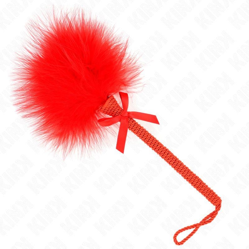 KINK - BACCHETTA IN CORDA DI NYLON CON PIUME TICKLE E FIOCCO ROSSO 25 CM KINK - BACCHETTA IN CORDA DI NYLON CON PIUME TICKLE E FIOCCO ROSSO 25 CM