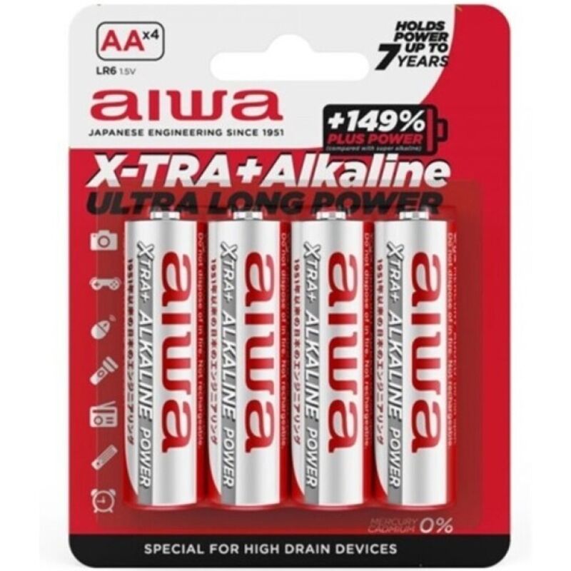 AIWA - X-TRA ALKALINE AA BATTERIA ALCALINICA LR6 BLISTER*4 AIWA - X-TRA ALKALINE AA BATTERIA ALCALINICA LR6 BLISTER*4