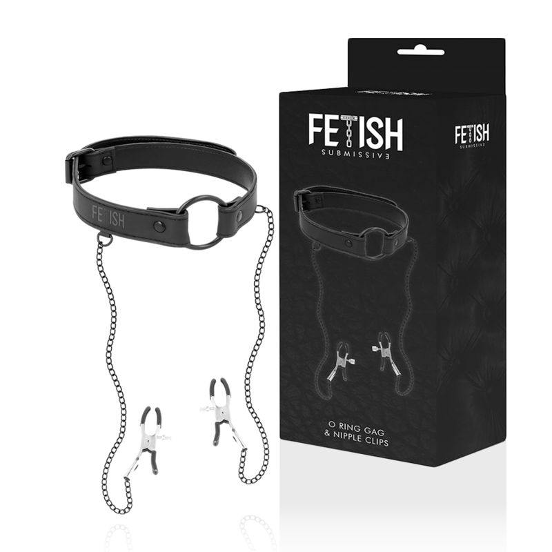 FETISH SUBMISSIVE - ANELLO GAG CON MORSETTI PER CAPEZZOLI FETISH SUBMISSIVE - ANELLO GAG CON MORSETTI PER CAPEZZOLI