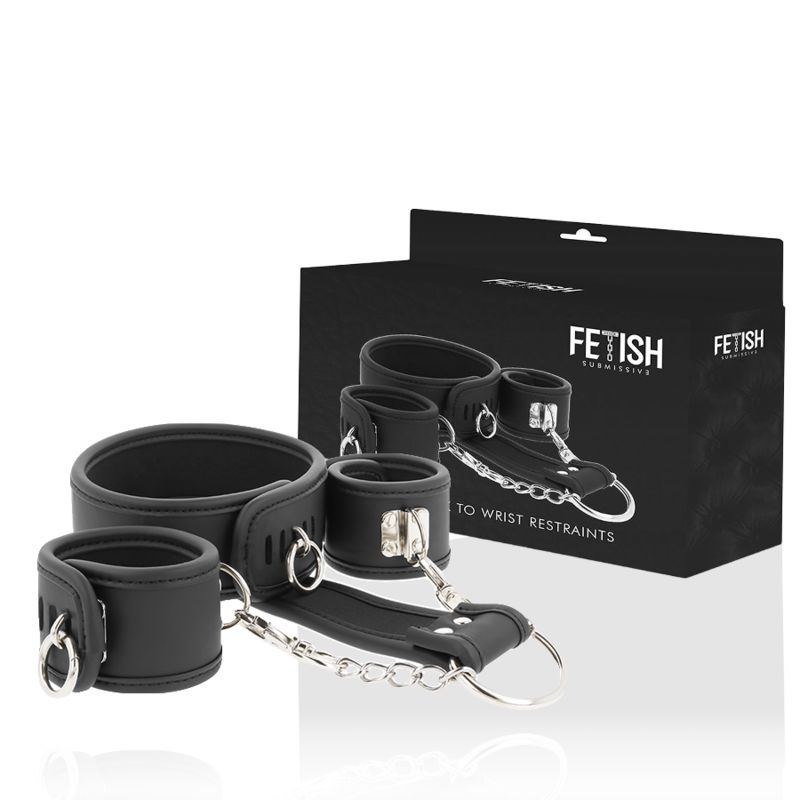 FETISH SUBMISSIVE - COLLANA E MANETTE IN PELLE VEGANA CON FODERA IN NOPRENE FETISH SUBMISSIVE - COLLANA E MANETTE IN PELLE VEGANA CON FODERA IN NOPRENE