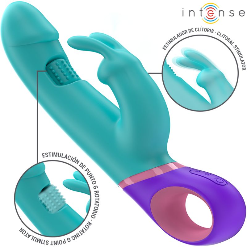 INTENSE - MONICA VIBRATORE RABBIT CON STIMOLATORE G-SPOT ROTANTE BLU INTENSE - MONICA VIBRATORE RABBIT CON STIMOLATORE G-SPOT ROTANTE BLU