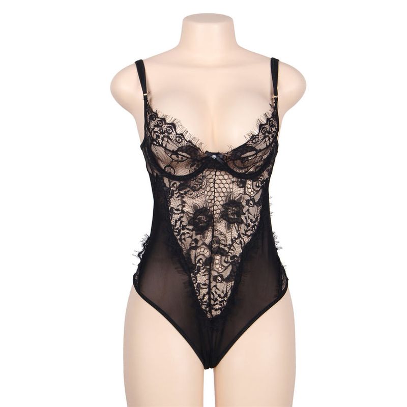 SUBBLIME - QUEEN PLUS PIZZO FLOREALE E TEDDY NERO CON FRANGE SUBBLIME - QUEEN PLUS PIZZO FLOREALE E TEDDY NERO CON FRANGE