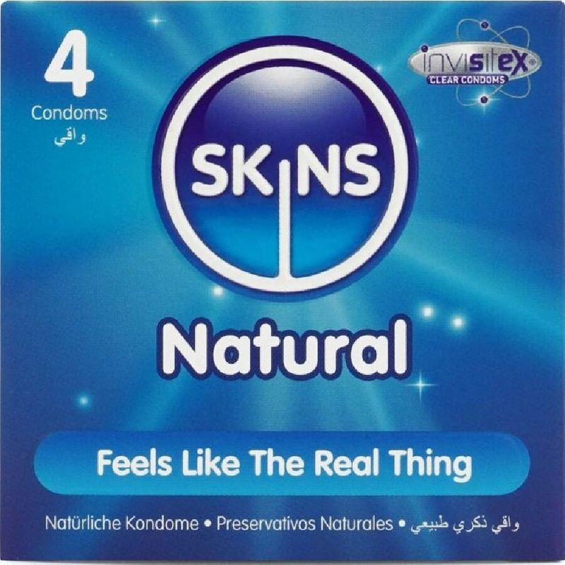 SKINS - PRESERVATIVI NATURALI PREMIUM CONFEZIONE DA 4 SKINS - NATURAL PREMIUM CONDOMS PACK 4