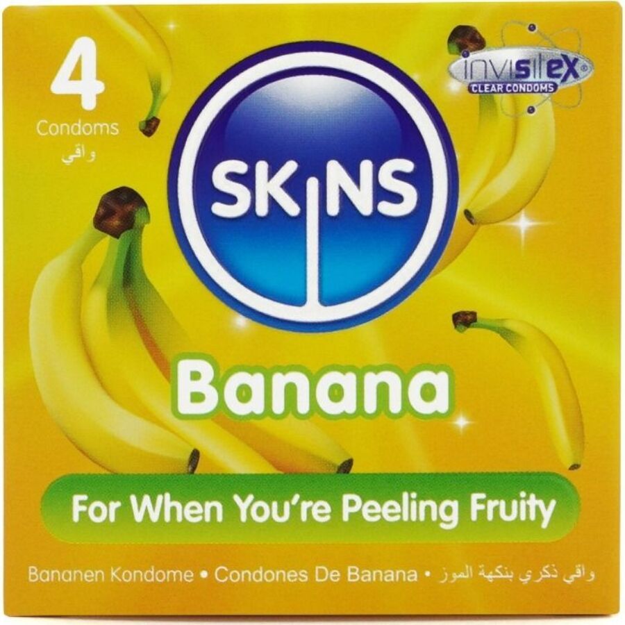 SKINS - PRESERVATIVI BANANA PREMIUM CONFEZIONE DA 4 SKINS - PRESERVATIVI BANANA PREMIUM CONFEZIONE DA 4