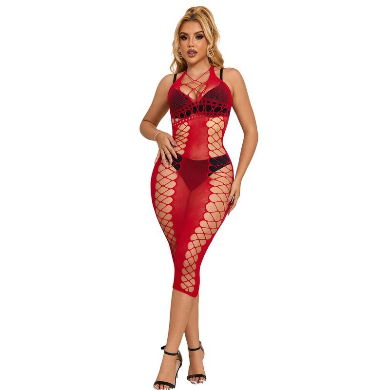 SUBBLIME - 952327 VESTITO LUNGO A RETE ROSSO TAGLIA UNICA SUBBLIME - 952327 LONG RED FISHNET DRESS ONE SIZE
