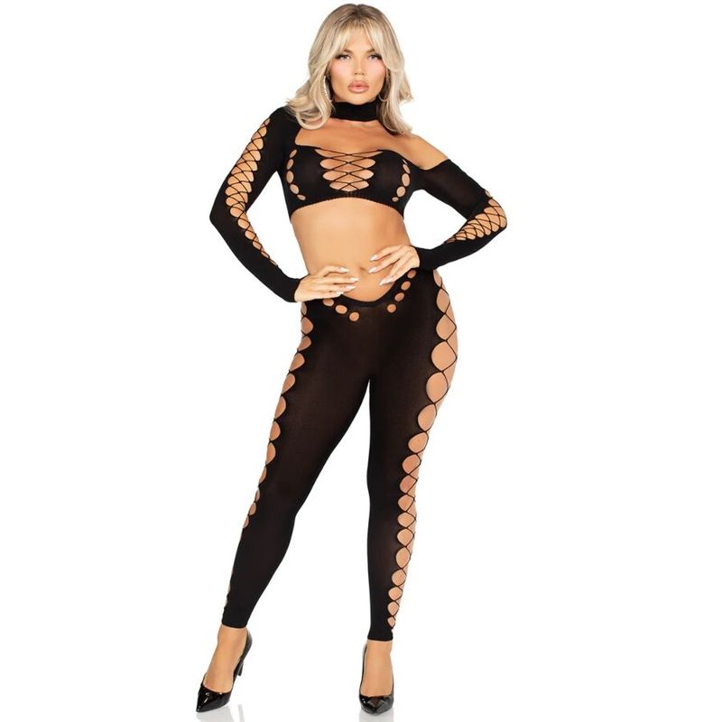 LEG AVENUE - CROP TOP AND LEGGINGS CUT-OUT SEAMLESS BLACK