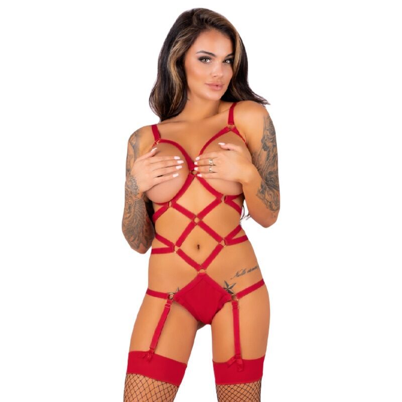 LIVCO CORSETTI FASHION - THIARA LC 20213 SET BODY + CALZE ROSSO S/M LIVCO CORSETTI FASHION - THIARA LC 20213 SET BODY + STOCKINGS RED S/M