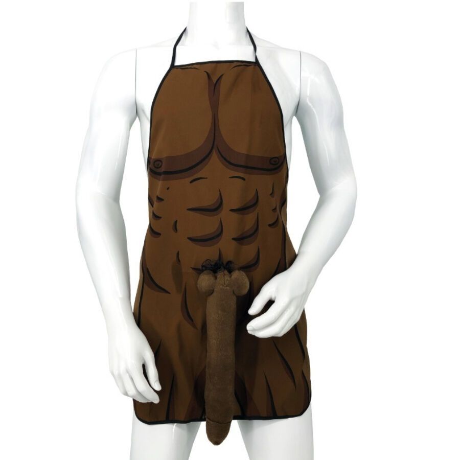 DIABLO PICANTE - GREMBIULE MUSCOLARE CON PENE 3D IN TONO MARRONE DIABLO PICANTE - MUSCULAR APRON WITH 3D PENIS IN BROWN TONE