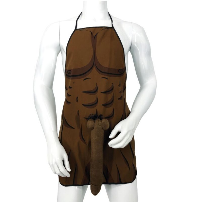 DIABLO PICANTE - GREMBIULE MUSCOLARE CON PENE 3D IN TONO MARRONE DIABLO PICANTE - MUSCULAR APRON WITH 3D PENIS IN BROWN TONE