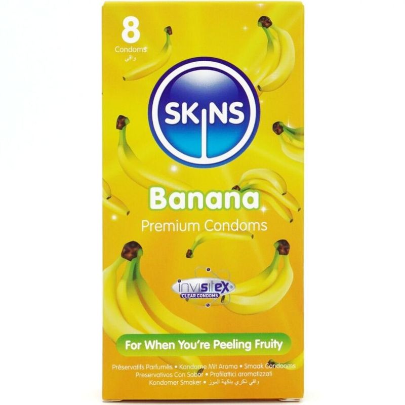 SKINS - PRESERVATIVI BANANA PREMIUM CONFEZIONE DA 8 SKINS - PRESERVATIVI BANANA PREMIUM CONFEZIONE DA 8