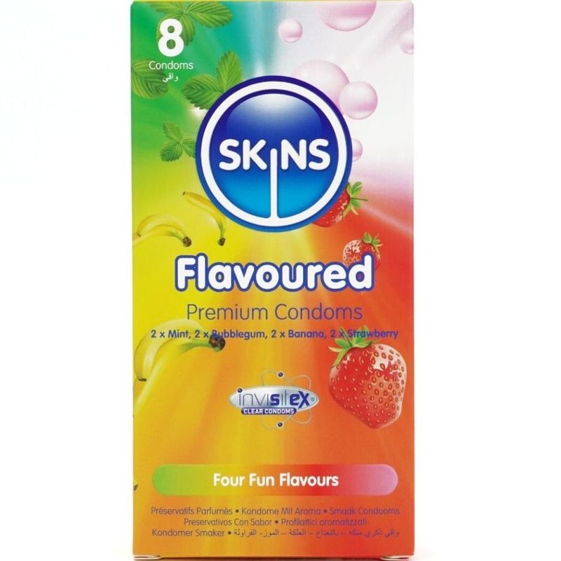 SKINS - MULTI FLAVORS PREMIUM CONDOMS PACK 8