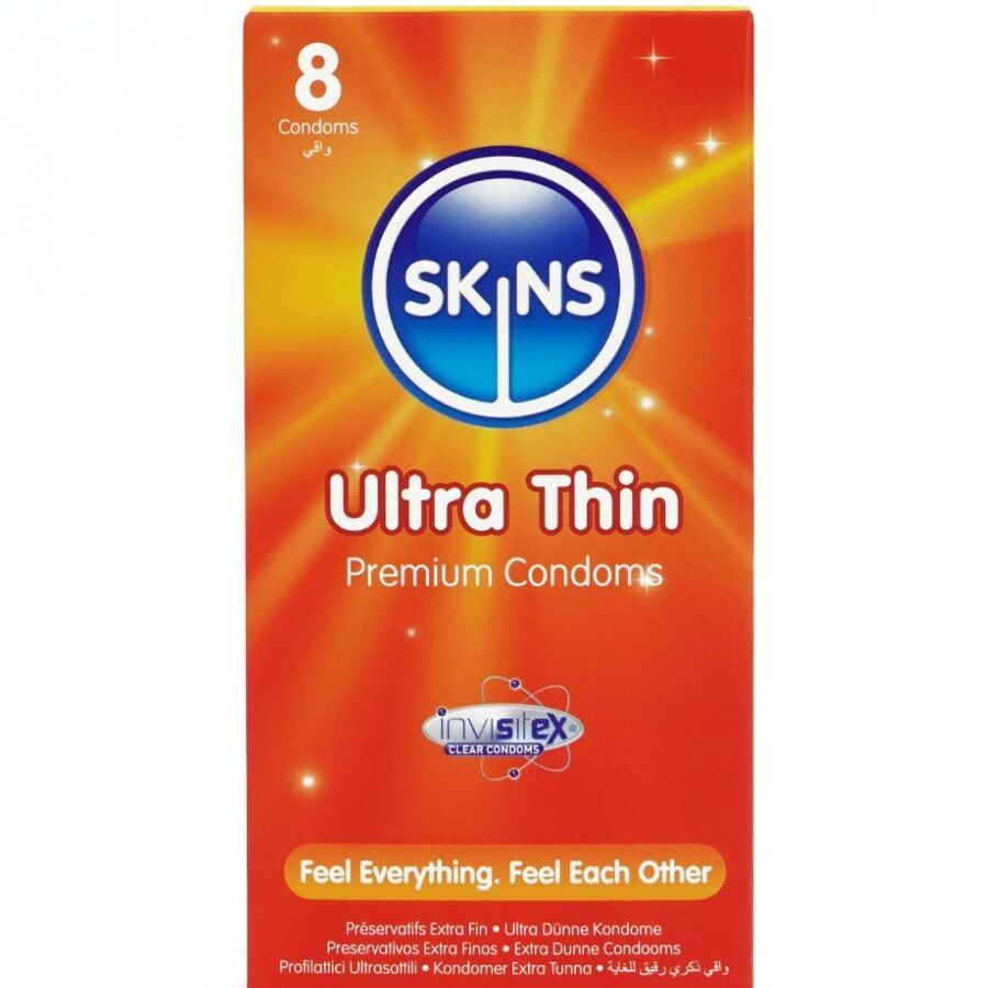 SKINS - PRESERVATIVI ULTRA SOTTILI PREMIUM CONFEZIONE DA 8 SKINS - ULTRA THIN PREMIUM CONDOMS PACK 8