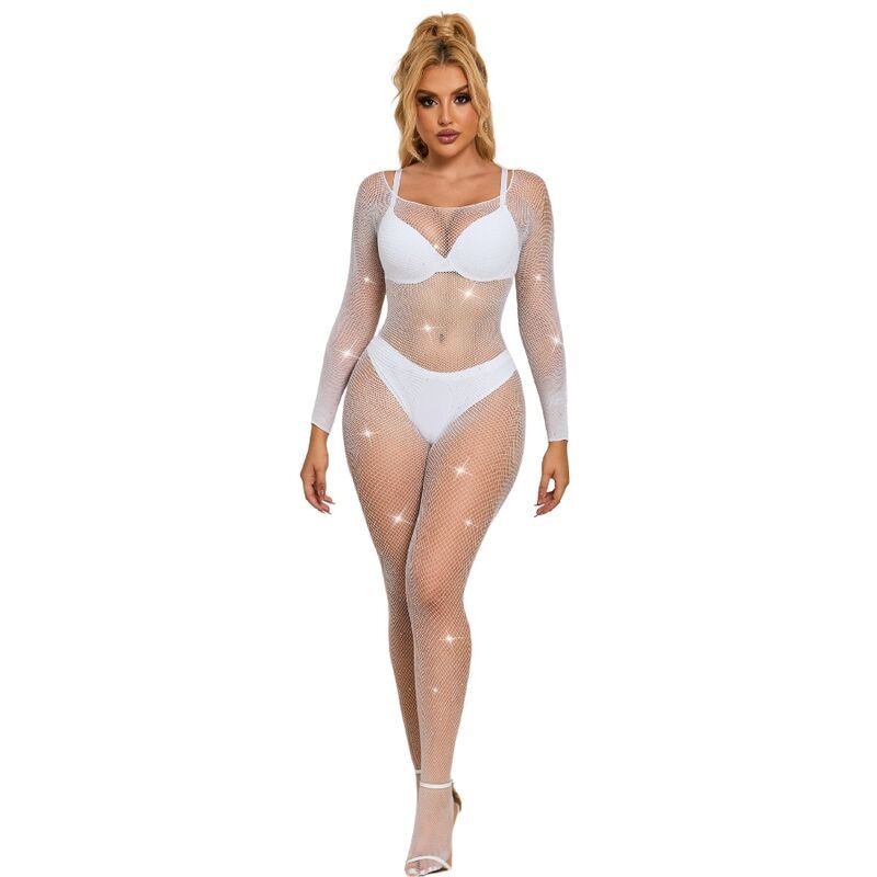 SUBBLIME - 952396 BODYSTOCKING A RETE CON STRASS MANICA LUNGA BIANCO TAGLIA UNICA SUBBLIME - 952396 FISHNET BODYSTOCKING WITH DIAMONDS LONG SLEEVE WHITE ONE SIZE