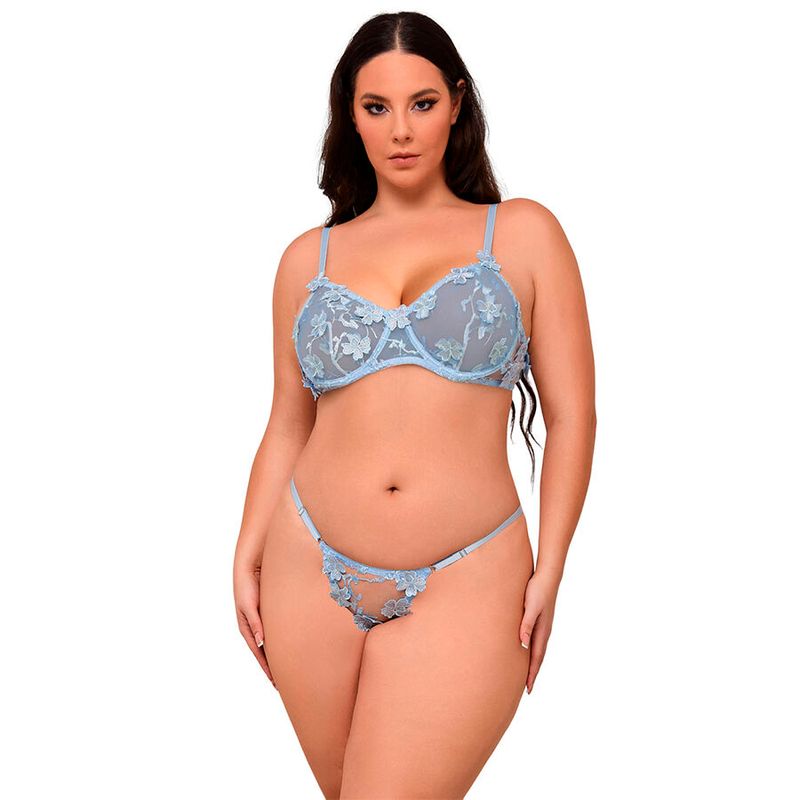 SUBBLIME - 957636 COMPLETO REGGISENO E SLIP RICAMATI A FIORI AZZURRO CIELO L/XL SUBBLIME - 957636 FLOWER EMBROIDERED BRA AND PANTIES SET SKY BLUE L/XL
