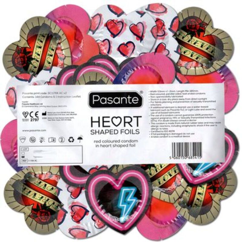 PASANTE - PRESERVATIVI ROSSO A FORMA DI CUORE 144 UNIT PASANTE - CONDOMS RED HEART SHAPE BAG 144 UNITS