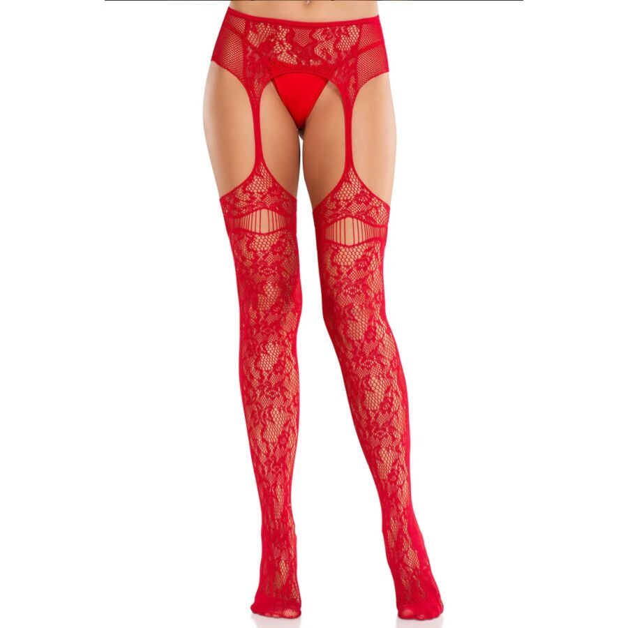 LEG AVENUE - CALZE IN PIZZO CON GIARRETTIERE ROSSE LEG AVENUE - CALZE IN PIZZO CON GIARRETTIERE ROSSE