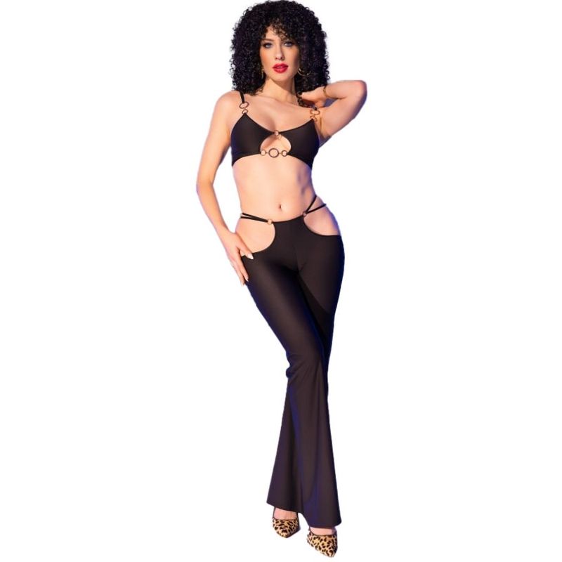 CHILIROSE - CR 4851 SET TOP E LEGGINGS NERI CON ACCESSORI DORATI S CHILIROSE - CR 4851 SET TOP E LEGGINGS NERI CON ACCESSORI DORATI S