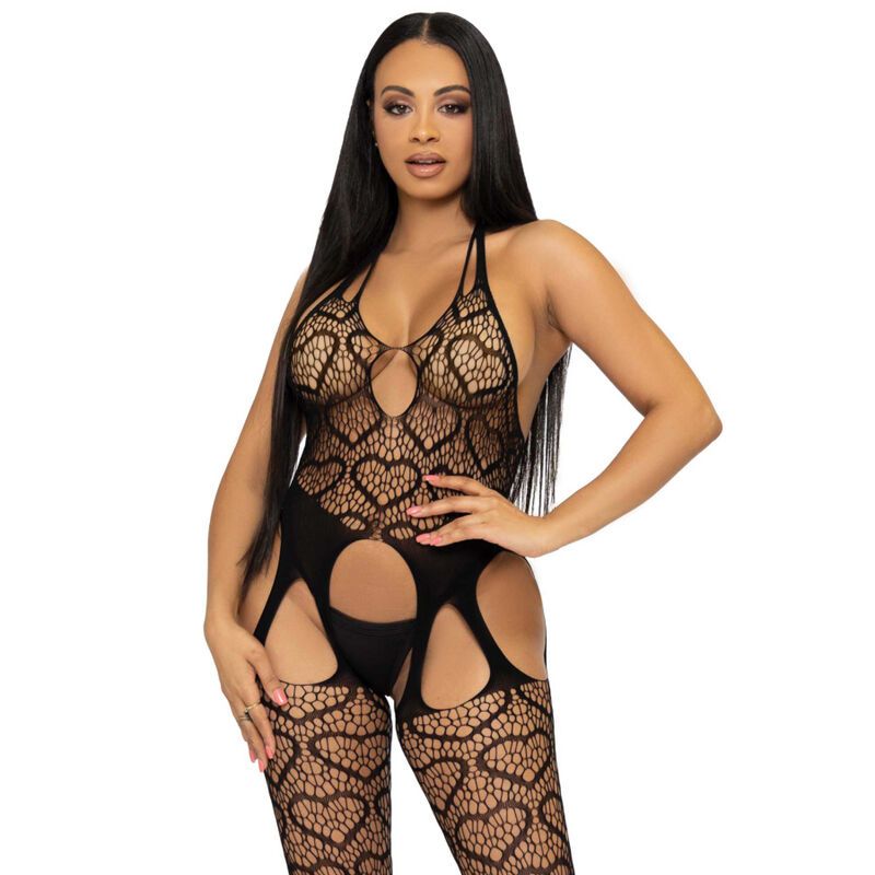 LEG AVENUE - BODYSTOCKING DE RED CON TIRANTES TALLA �NICA - NEGRO