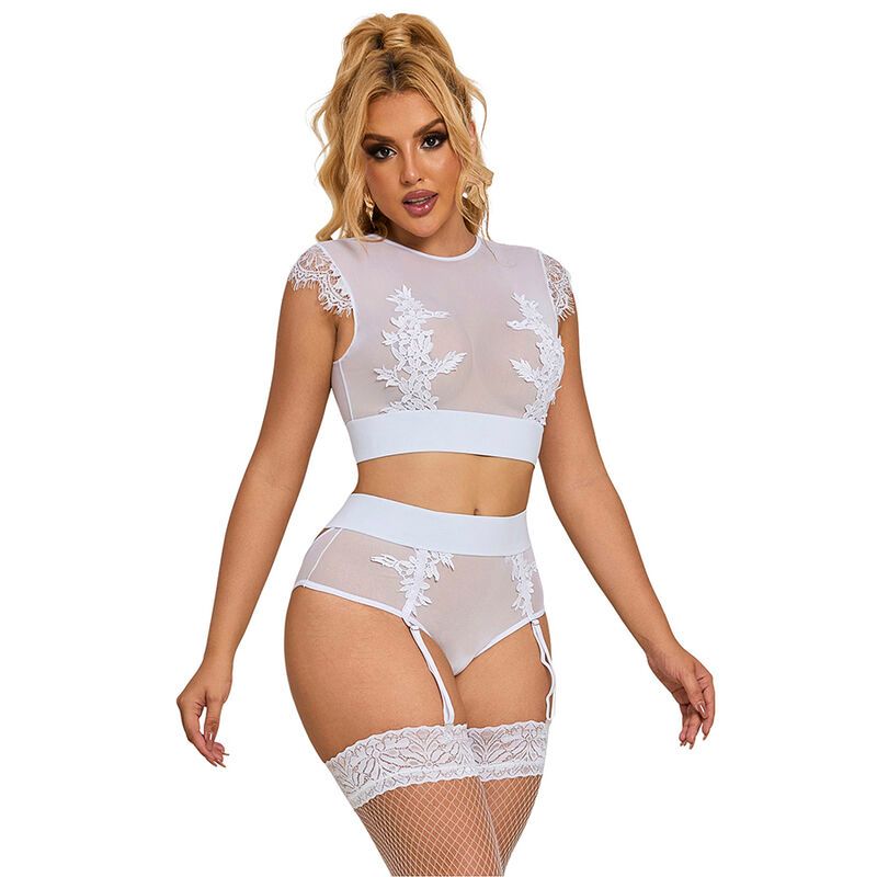 SUBBLIME - 954031 REGGISENO + SLIP CON CINTURA GIARRETTIERA BIANCO S/M SUBBLIME - 954031 BRA + PANTIES WITH GARTER BELT WHITE S/M