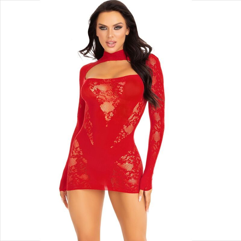 LEG AVENUE - MINI ABITO CON PIZZO MANICA LUNGA ROSSO LEG AVENUE - MINI ABITO CON PIZZO MANICA LUNGA ROSSO