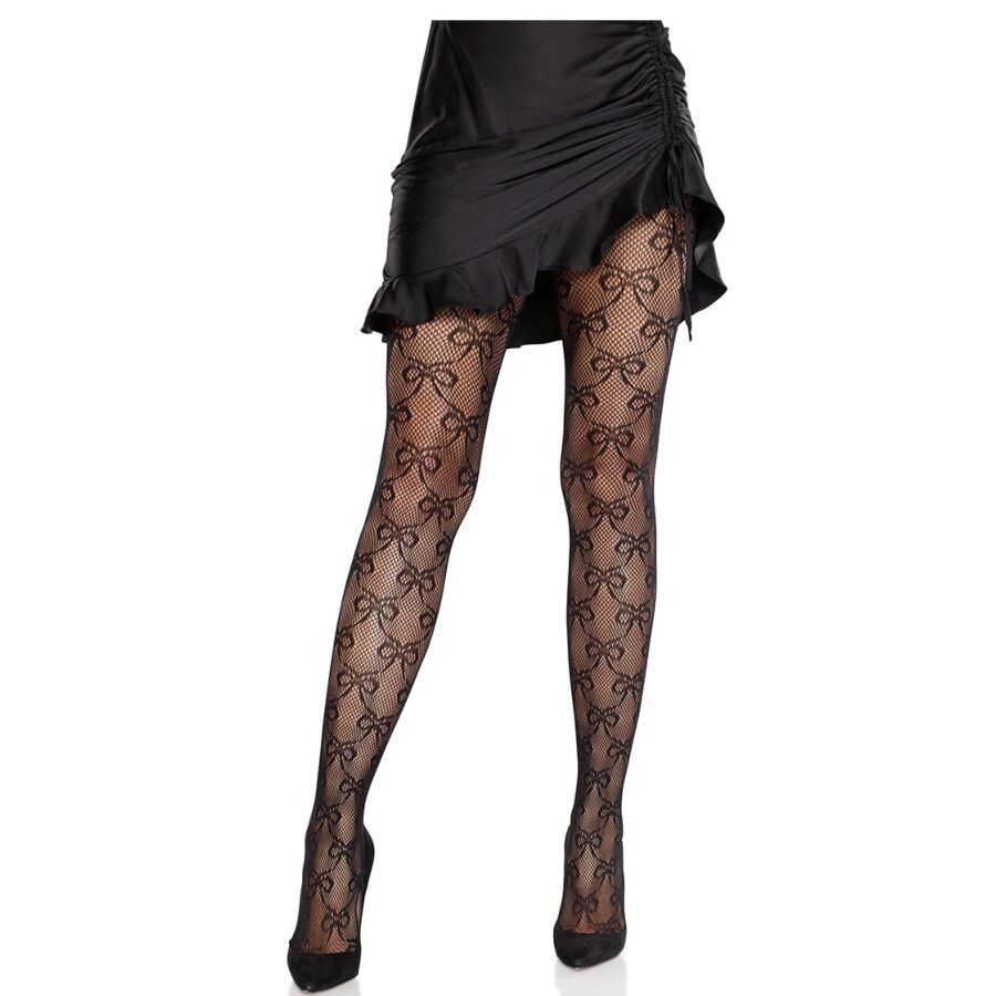 LEG AVENUE - COLLANT A RETE CON FIOCCO NERO LEG AVENUE - FISHNET TIGHTS WITH BOW BLACK