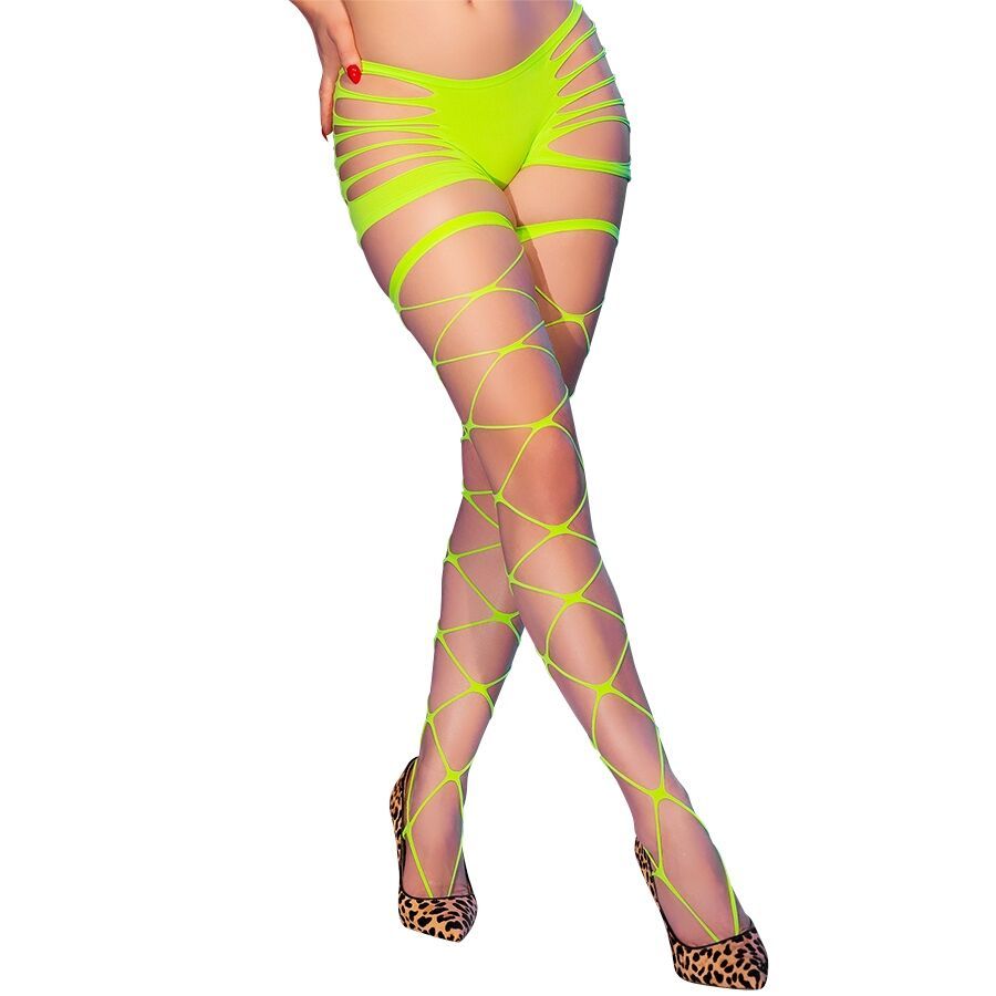 CHILIROSE - CR 4867 COLLANT A RETE VERDE NEON CON FORI CHILIROSE - CR 4867 NEON GREEN FISHNET TIGHTS WITH HOLES