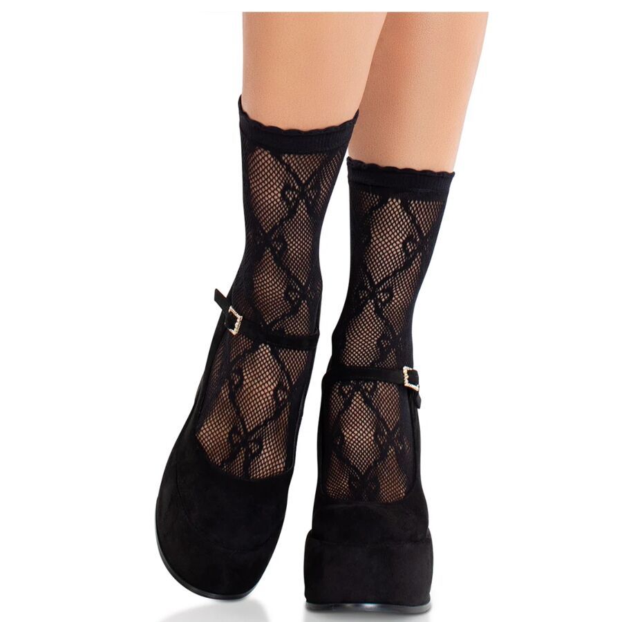 LEG AVENUE - CALZINI IN PIZZO CON FIOCCO IN PIZZO NERO LEG AVENUE - BLACK LACE BOW LACE SOCKS