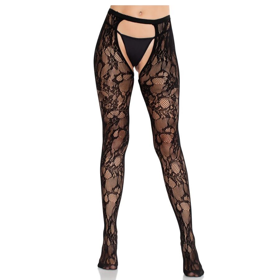LEG AVENUE - CALZE IN PIZZO ROSA CON SCHIENA APERTA NERE LEG AVENUE - CALZE IN PIZZO ROSA CON SCHIENA APERTA NERE