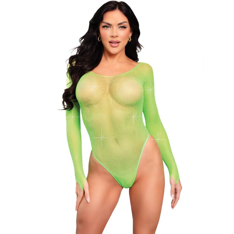 LEG AVENUE - BODY MANICA LUNGA CRISTALLIZZATO VERDE LEG AVENUE - CRYSTALIZED LONG SLEEVE BODYSUIT GREEN