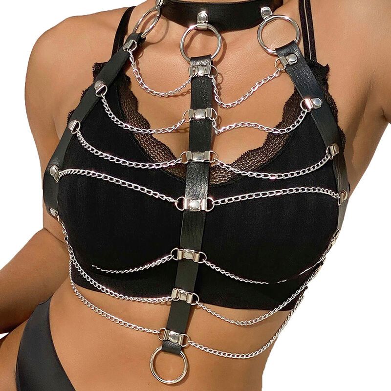 SUBBLIME - PETTORALE CATENE IN PELLE NERA TAGLIA UNICA SUBBLIME - CHEST HARNESS LEATHER CHAINS BLACK ONE SIZE