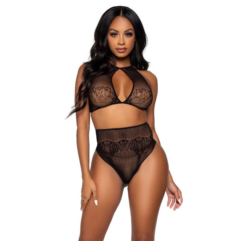 LEG AVENUE - SET DUE PEZZI LEG AVENUE - CROP TOP E PERIZOMA PANTY TAGLIA UNICA LEG AVENUE - TWO PIECES SET HALTER CROP TOP & THONG PANTY PANTY ONE SIZE