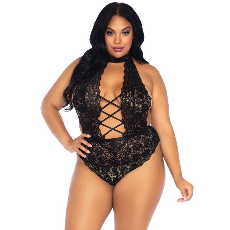LEG AVENUE - ORSACCHIOTTO SENZA CROCE IN PIZZO FLOREALE TAGLIA PLUS LEG AVENUE - FLORAL LACE CROTHLESS TEDDY PLUS SIZE
