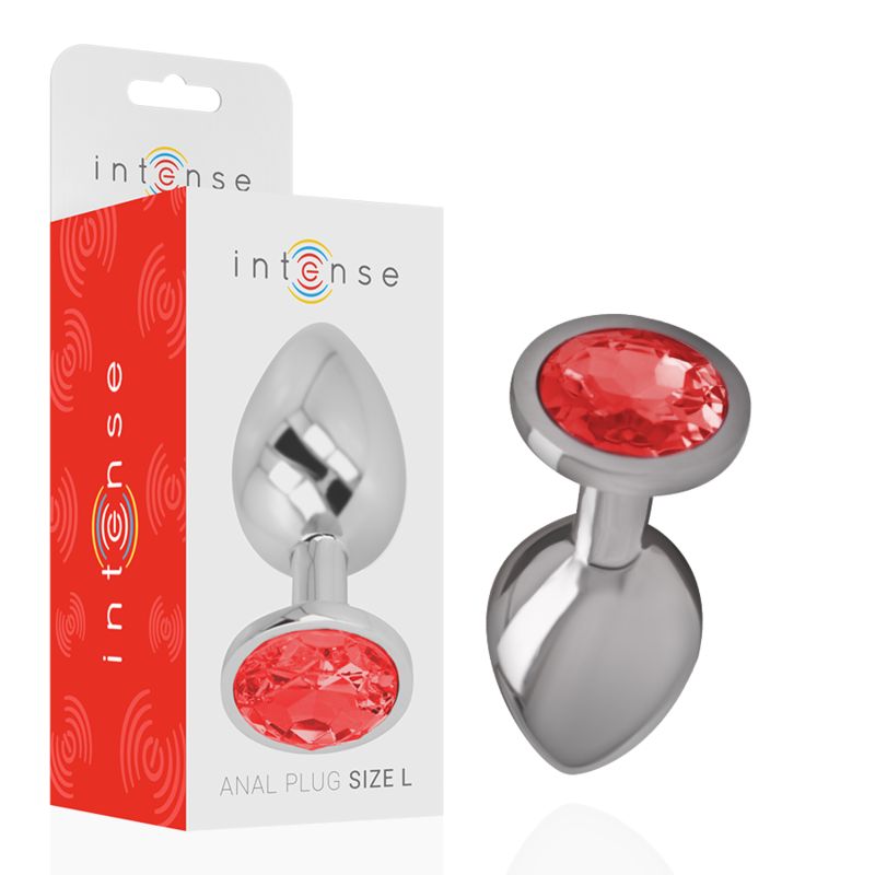 INTENSE - PLUG ANALE IN METALLO ALLUMINIO CON CRISTALLO ROSSO MISURA L INTENSE - ALUMINUM METAL ANAL PLUG WITH RED CRYSTAL SIZE L