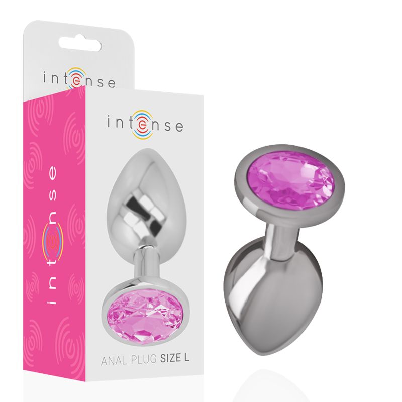 INTENSE - PLUG ANALE IN METALLO ALLUMINIO CON CRISTALLO ROSA MISURA L INTENSE - ALUMINUM METAL ANAL PLUG WITH PINK CRYSTAL SIZE L