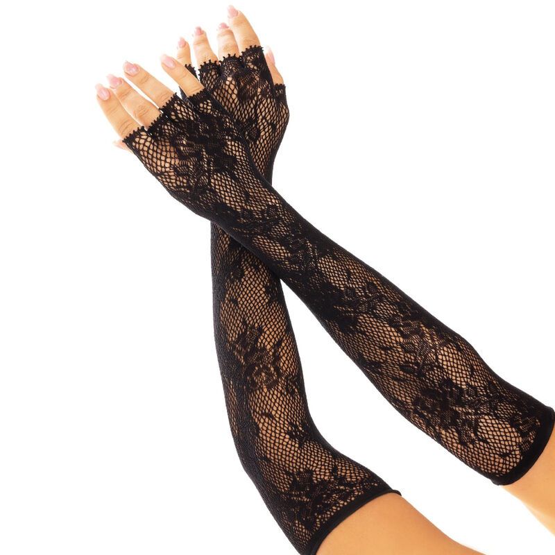 LEG AVENUE - GUANTI SENZA DITA IN RETE FLOREALE NERO LEG AVENUE - FLORAL NETWORK FINGERLESS GLOVES BLACK