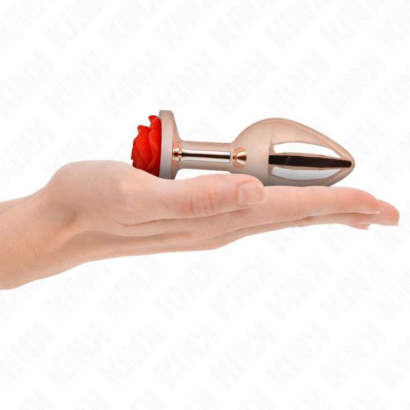 KINK - PLUG ANALE IN ORO ROSA CON ROSA ROSSA L KINK - PLUG ANALE IN ORO ROSA CON ROSA ROSSA L