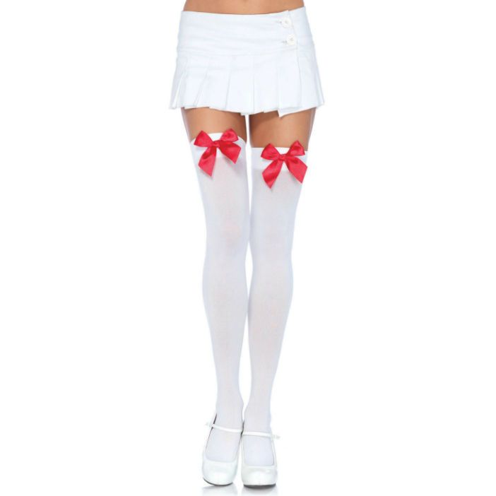 LEG AVENUE - CALZAMAGLIA IN NYLON CON FIOCCO BIANCO/ROSSO LEG AVENUE - CALZAMAGLIA IN NYLON CON FIOCCO BIANCO/ROSSO