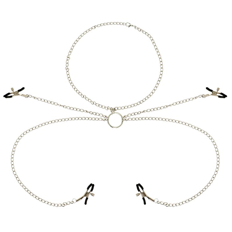OHMAMA FETISH 4 MORSETTI PER CAPEZZOLI CON COLLANA A CATENA OHMAMA FETISH 4 NIPPLE CLAMPS WITH CHAIN NECKLACE
