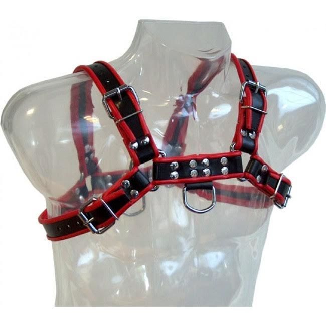 LEATHER BODY - CATENA HARNESS III NERO / ROSSO LEATHER BODY - CATENA HARNESS III NERO / ROSSO