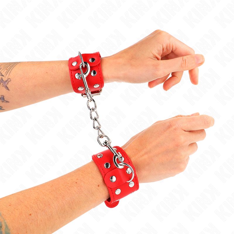 KINK - BRACCIALI CON DOPPIA LINEA DI BORCHIE REGOLABILI ROSSO KINK - BRACCIALI CON DOPPIA LINEA DI BORCHIE REGOLABILI ROSSO