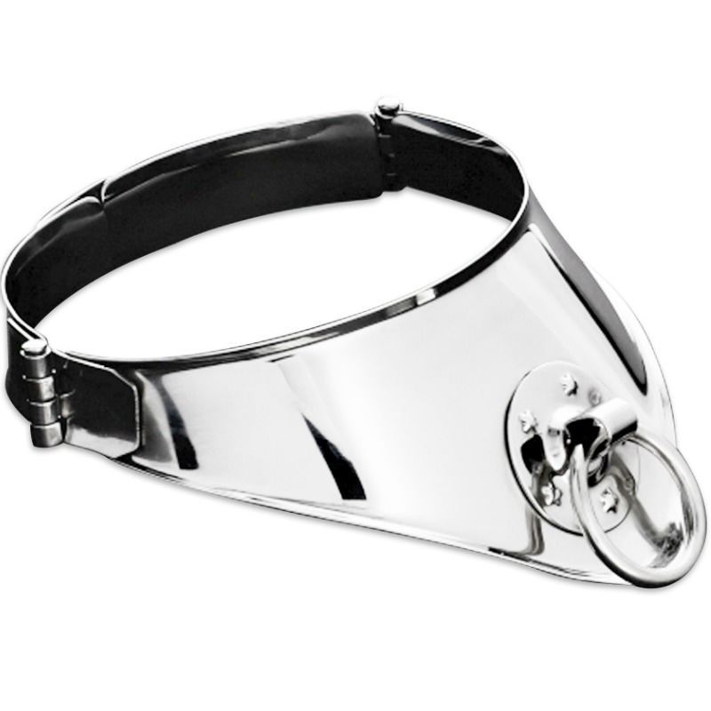 METAL HARD - COLLARE DI CONTENIMENTO RIGIDO IN METALLO CON ANELLO E LUCCHETTO 12,5 CM METAL HARD - RESTRAINT COLLAR WITH RING AND PADLOCK 12.5 CM