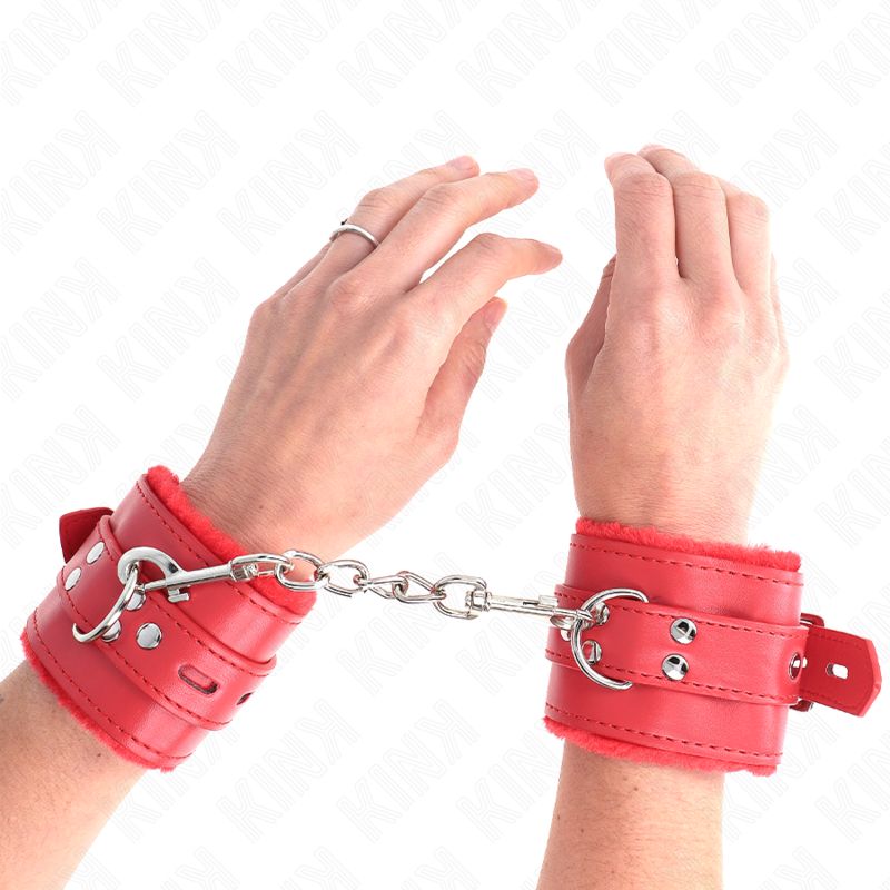 KINK - POLSINI IMBOTTITI IN PELLICCIA CON FORI QUADRI ROSSO E CINTURA ROSSA REGOLABILE 17-29 CM X 6…