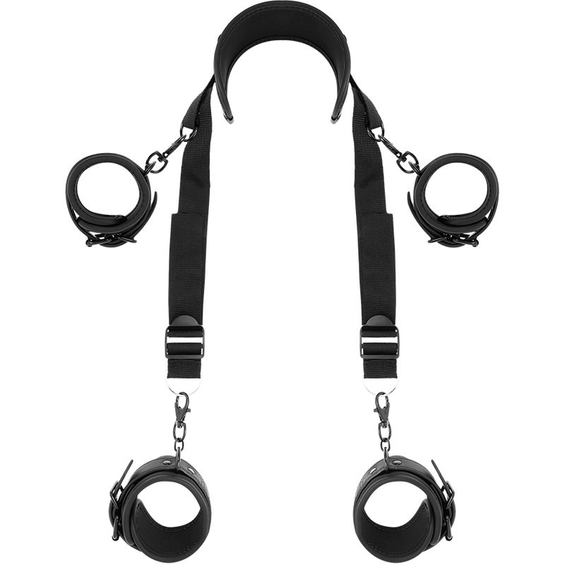 FETISH SUBMISSIVE - MASTER POSITION WITH 4 NOPRENE-LINED HANDCUFFS