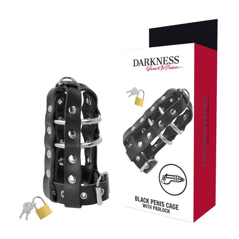 DARKNESS - GABBIA DI CASTIT IN PELLE CON SERRATURA DARKNESS - LEATHER CHASTITY CAGE WITH LOCK