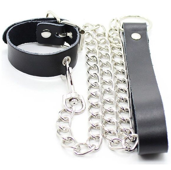OHMAMA FETISH - COLLANA PER PENE E CINTURINO IN PELLE CON CATENA IN METALLO OHMAMA FETISH - PENIS NECKLACE AND LEATHER STRAP WITH METAL CHAIN