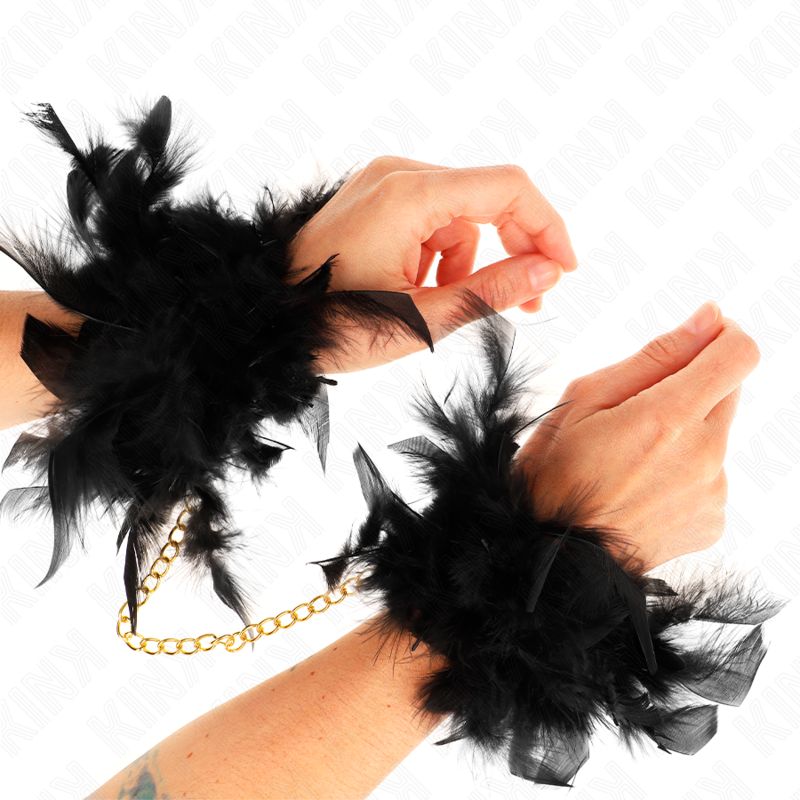 KINK - POLSINI IN PIUMA CON CATENA IN ORO MODELLO 1 KINK - FEATHER HAND CUFFS WITH GOLD CHAIN MODEL 1